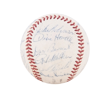 1955 World Series Champions Brooklyn Dodgers Team Signed ONL Giles Baseball With 17 Signatures Including Robinson, Koufax & Campanella (JSA)